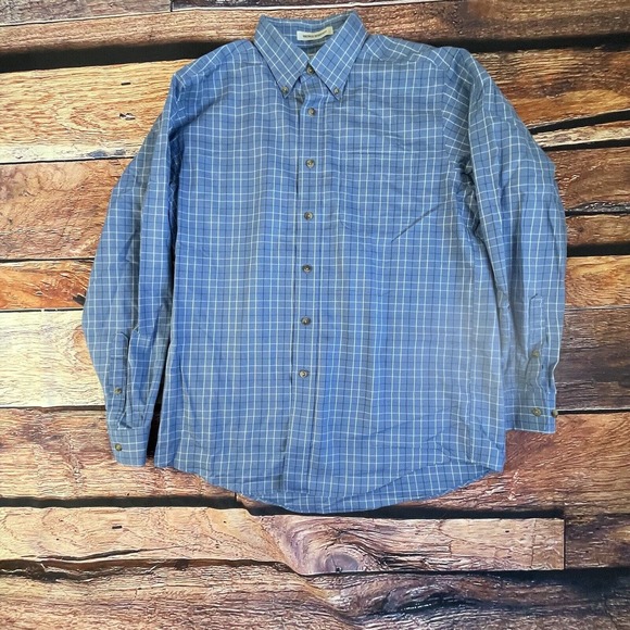 LL Beans Mens Shirt Button Down Long Sleeve 100% Cotton‎ Plaid Blue Sz Large - Picture 1 of 6